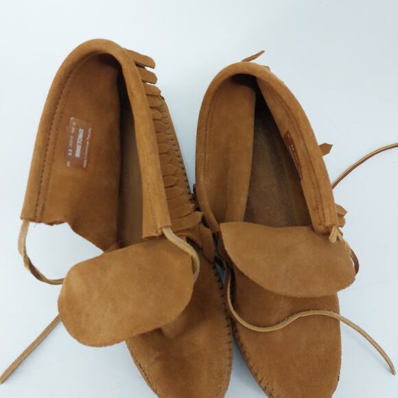 Minnetonka Moccasins Suede Booties Fringe Lace Up Sz 9.5 Boho Western - Picture 6 of 12